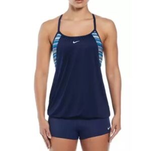 Nike Blue Tankini Tie Dye‎ Swim Shorts Set Size Small Large New